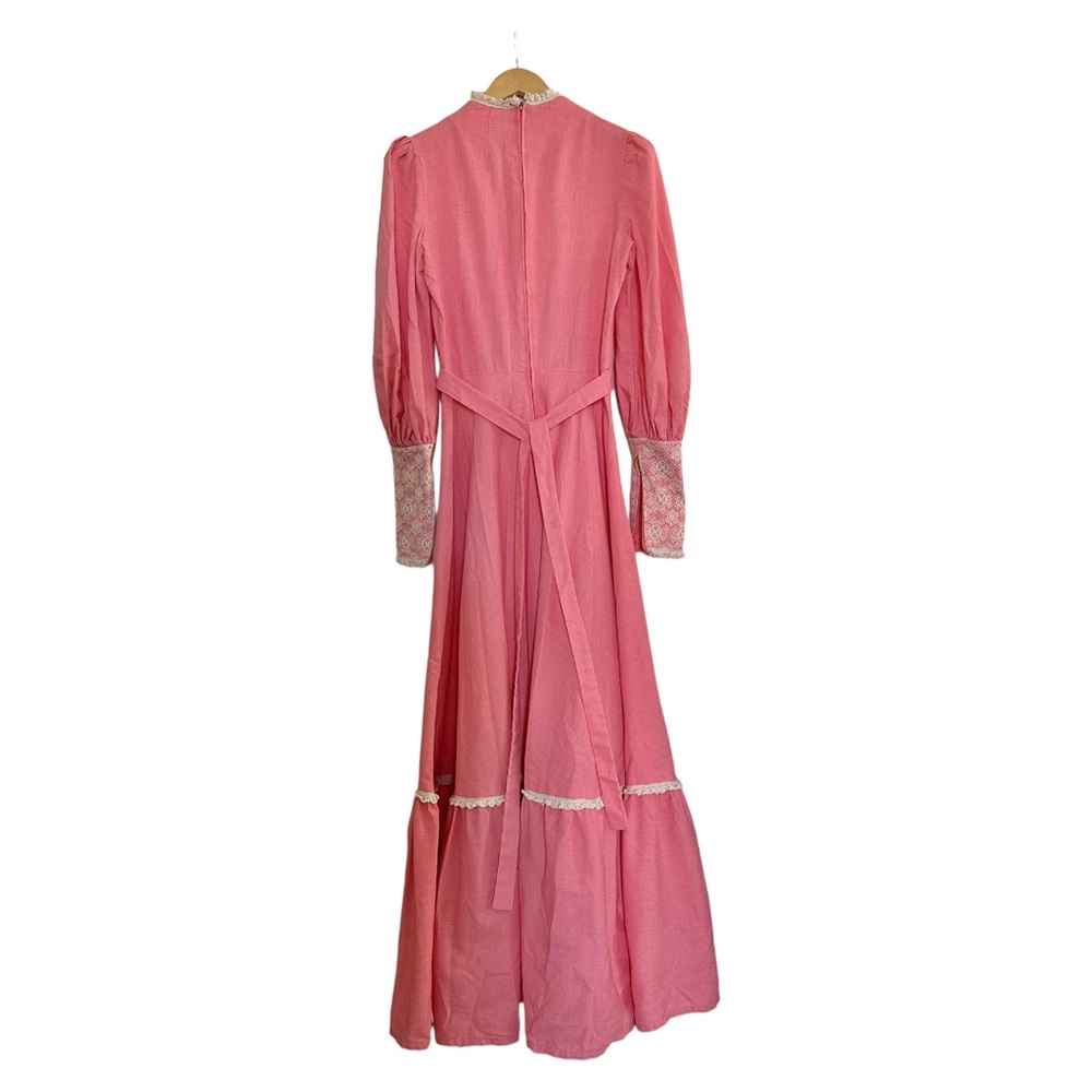 Vintage 1970's Praire Dress Leg of Mutton Sleeves Lace Bodice Zip Back & Wrists - Picture 8 of 12